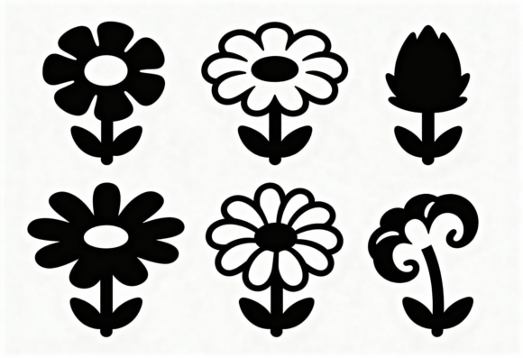 Retro Flower Clipart Black and White
